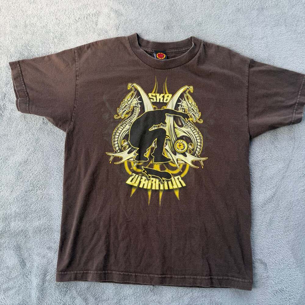 Vintage GWP Sport Sk8 Warrior Graphic T-Shirt Brown Size XL